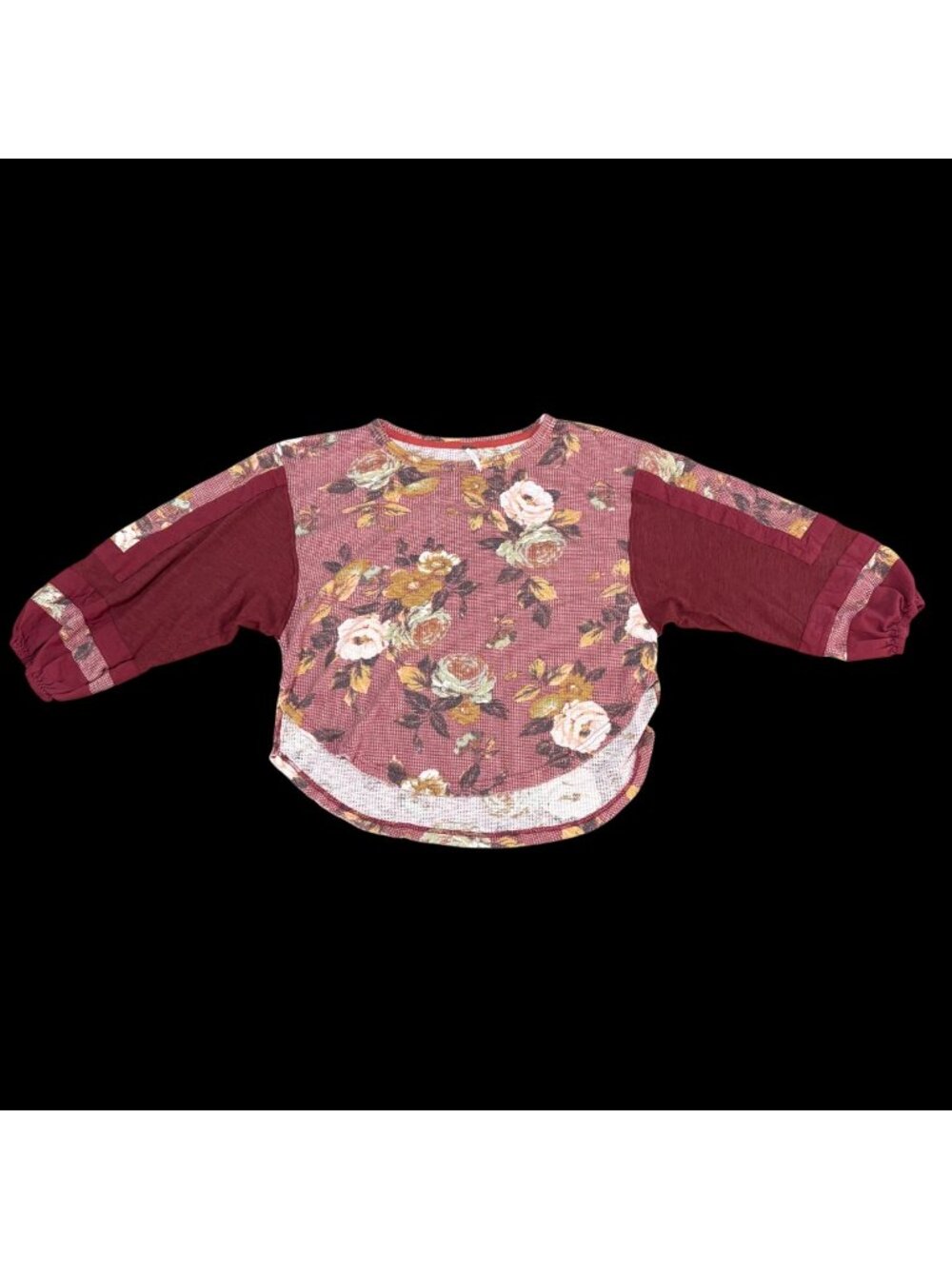 Free People Floral Print Waffle Knit Top Large Moroccan Spice